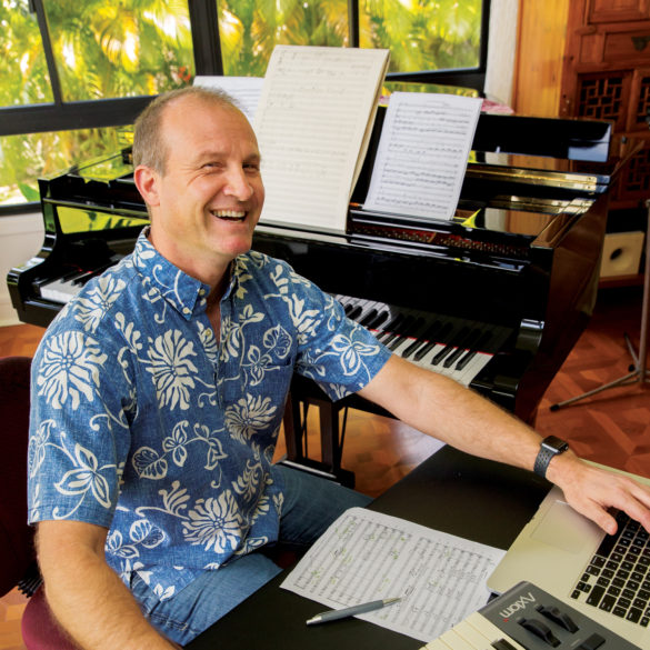 Jon Magnussen ’86 at his music studio on O‘ahu.