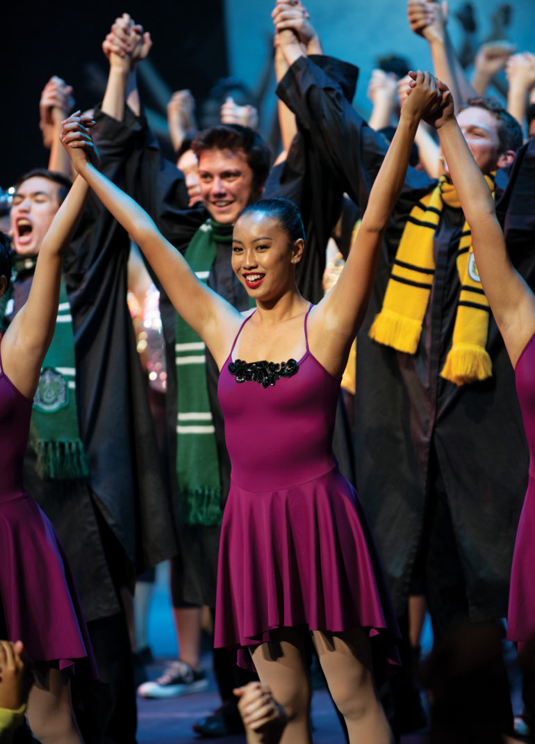 Variety Show cast members Trevor Powell ’19, Kai Durkin ’19, Remy Fung ’19 and Reilly Higgins ’19 take a bow after their performance.