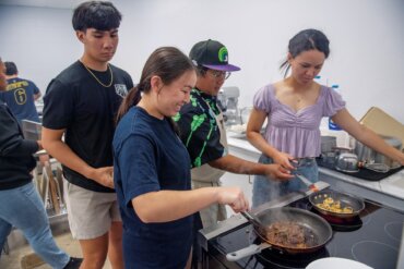 Mark “Gooch” Noguchi with his students.