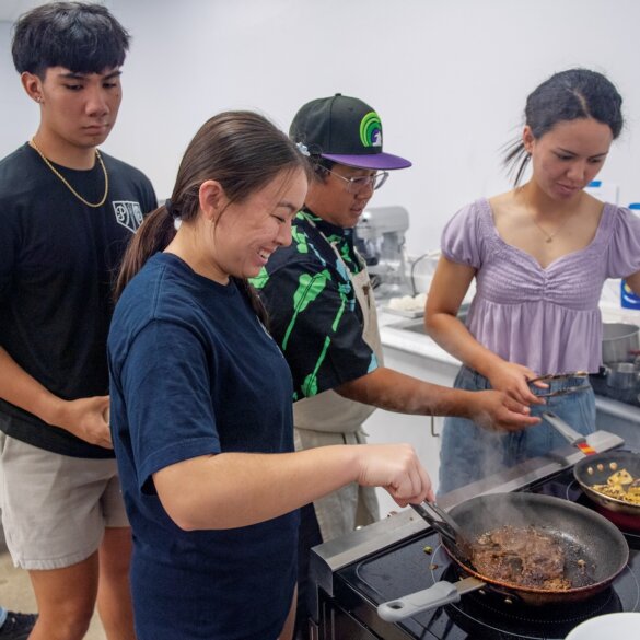 Mark “Gooch” Noguchi with his students.
